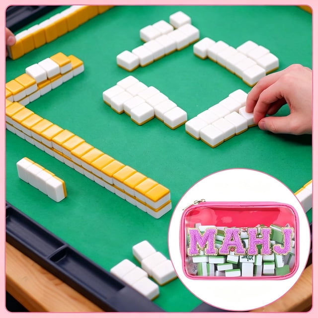 Mahjong Tile Bag,Empty Mahjong Bag,Large Capacity PVC Clear Mahjong Case,Mahjong Rack Bag,Tile Storage Bag,Tile Holder Rack Bag,Travel Organizer for Makeup & Toiletry Bag(Hot Pink)
