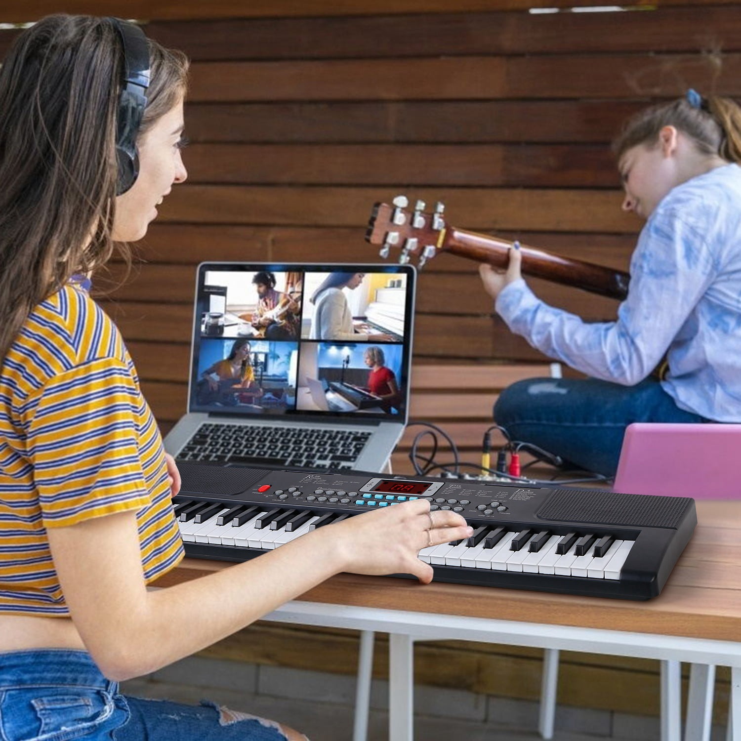 Moclever 61 Keys Digital Music Electronic Keyboard, Electric Keyboard Piano with Stand Microphone for Beginners Kids, Black