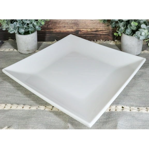 11" White Melamine Modern Square Serving Dinner Plates or Dish Platters Set of 2