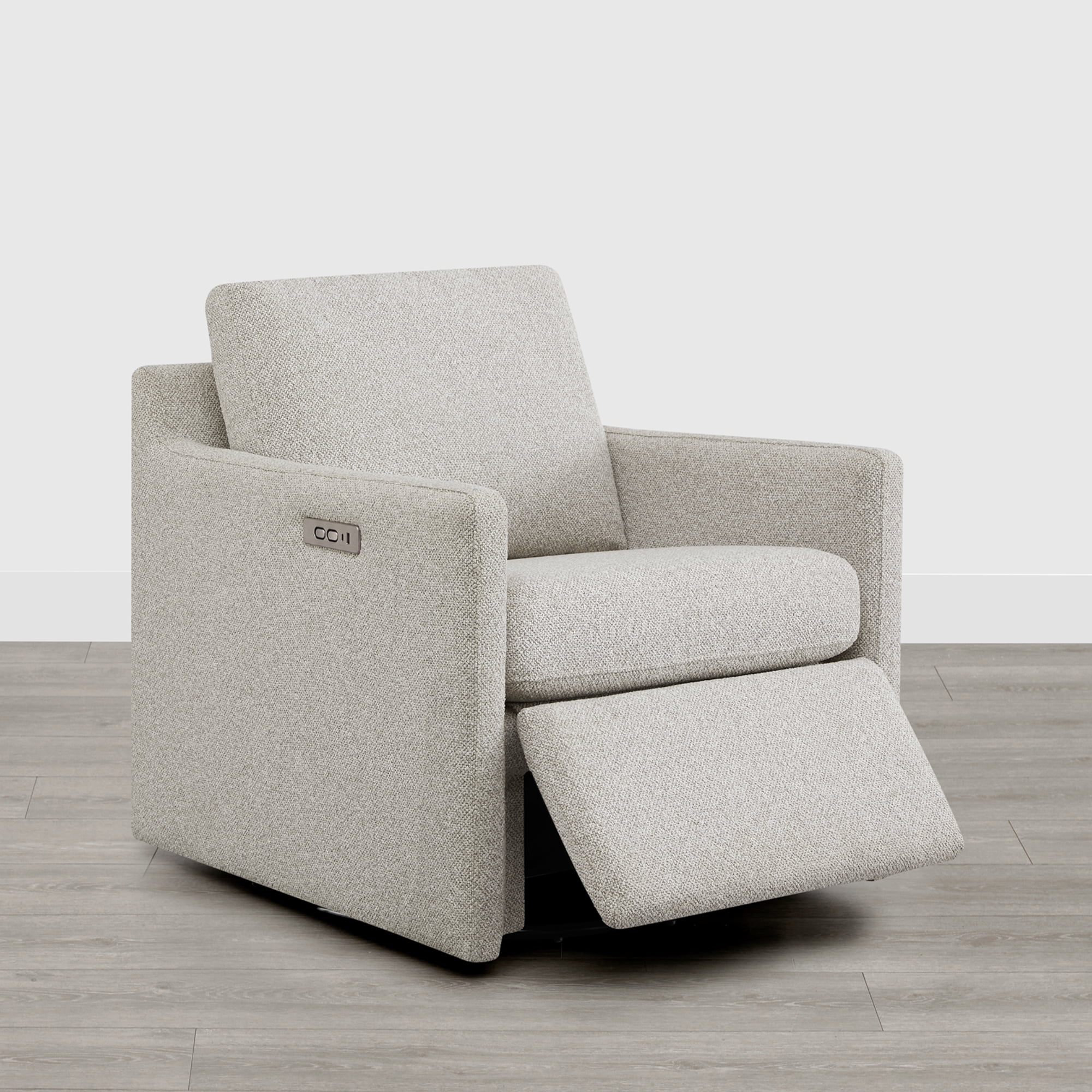 Spruce & Spring 270-Degree Swivel Accent Chair with Power Footrest & Charging Ports, Light Gray