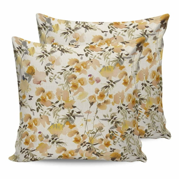Outdoor Waterproof Throw Pillow Covers Set of 2 Orange Floral Decorative Pillowcases Square Outdoor Pillows Cushion Case 16x16 Inch Watercolor Wildflowers Patio Pillows for Couch Sofa Bed Garden