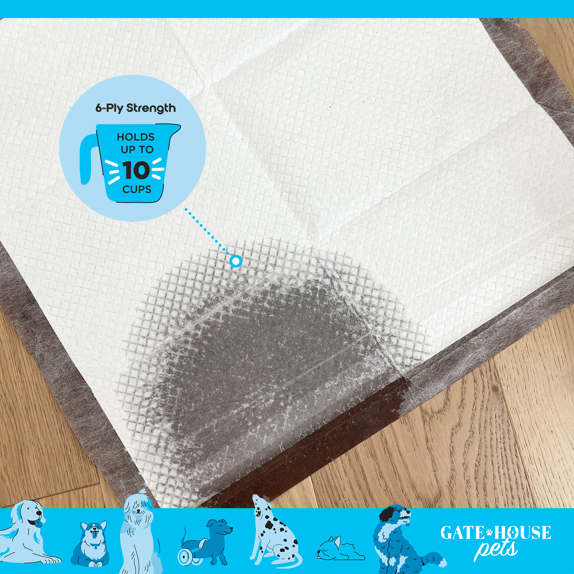 (3 pack) Gatehouse Large Ultra Absorbent Pup Pee Pads, Dog and Puppy Training Pads with Adhesive Corners, 22"x 22", 50 Count