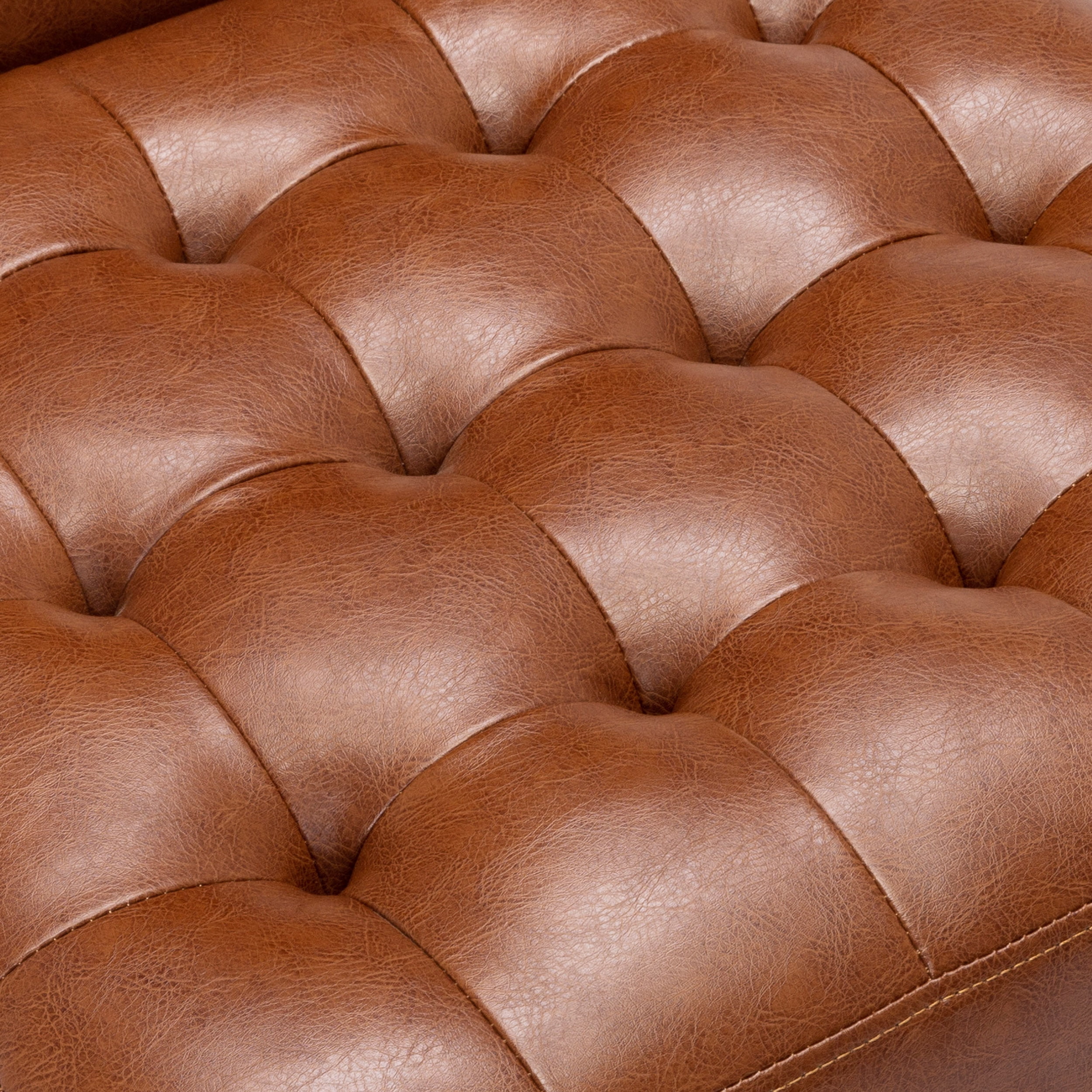 Noble House Voll Tufted Faux Leather Accent Chair in Cognac Brown with Rubberwood Espresso Legs