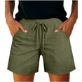 thumbnail image 2 of High Waisted Linen Shorts JIANLAI Cotton Linen Knee Length High Waisted Baggy Shorts with Pockets Summer Casual Lounge Outfits (S-3XL) Green, 2 of 9