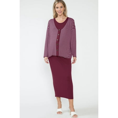 

Querencia Women s Maternity Tank Midi Dress & Stripe Button Down Dolman Top Set