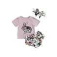 thumbnail image 2 of ITFABS Baby Girls Summer Suit, Short Sleeve Rabbit Printed Tops+Floral Lace Ruffled Shorts+Headband, 2 of 9