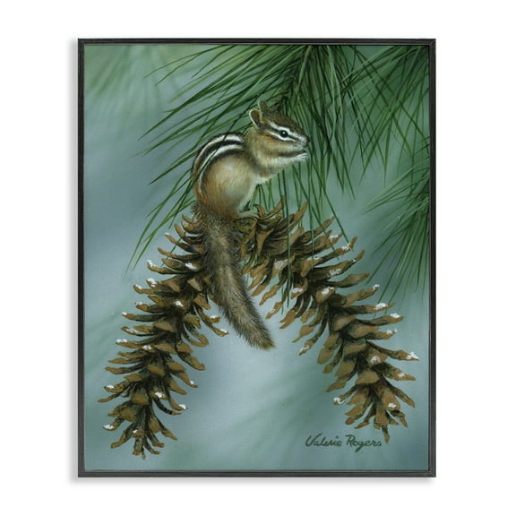 Stupell Industries Chipmunk Pine Cone Perch Animals Painting Black Framed Art Print Wall Art, 11 x 14
