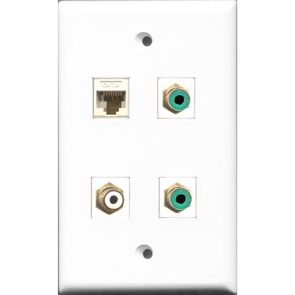 RiteAV 1 Port RCA White 2 Port RCA Green and 1 Port Cat6 Ethernet White Wall Plate