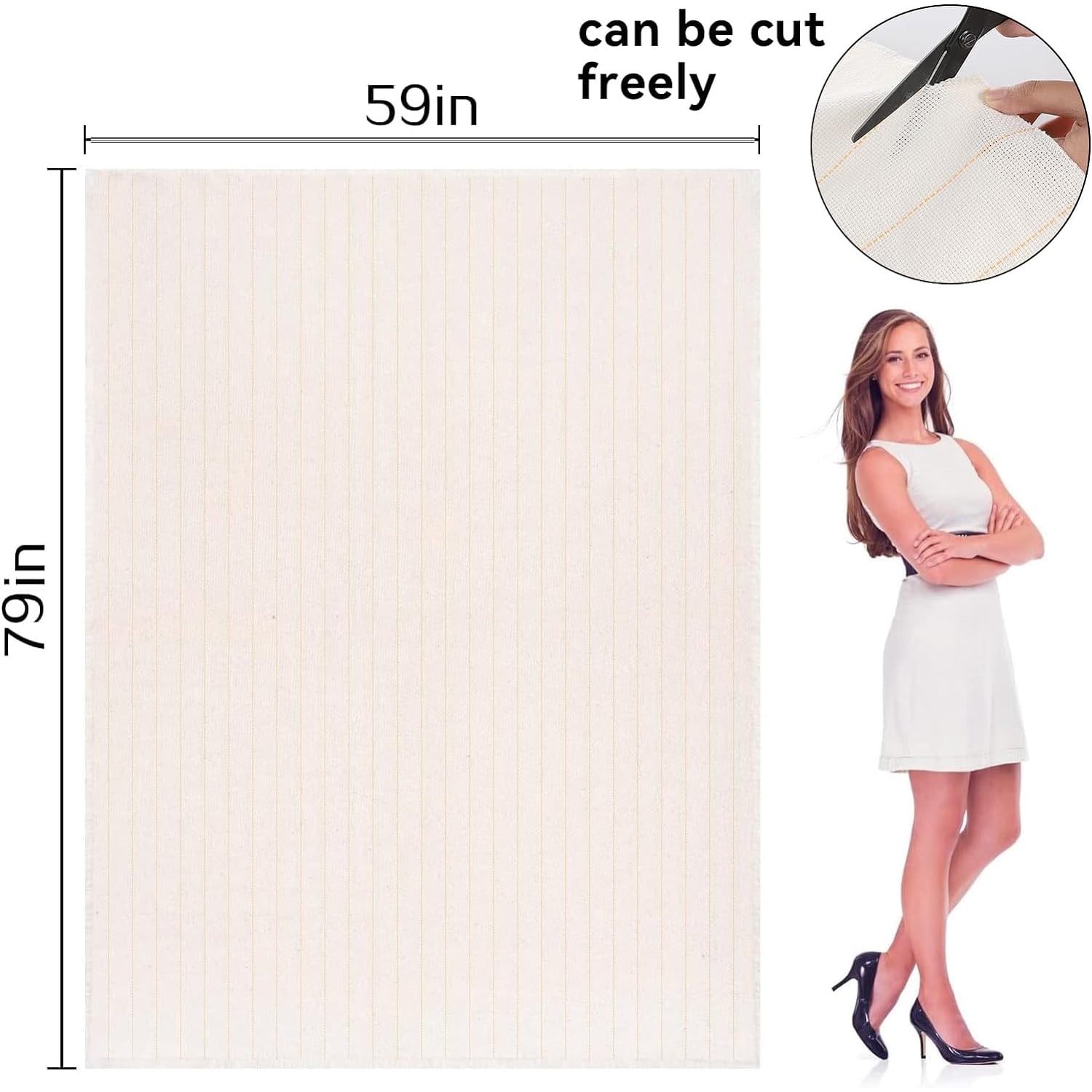 79" × 59"Overlocking Tufting Cloth with Marked Lines ,Large Monk's Cloth Punch Needle Fabric for DIY Rug-Tufting Gun& Punch Needle