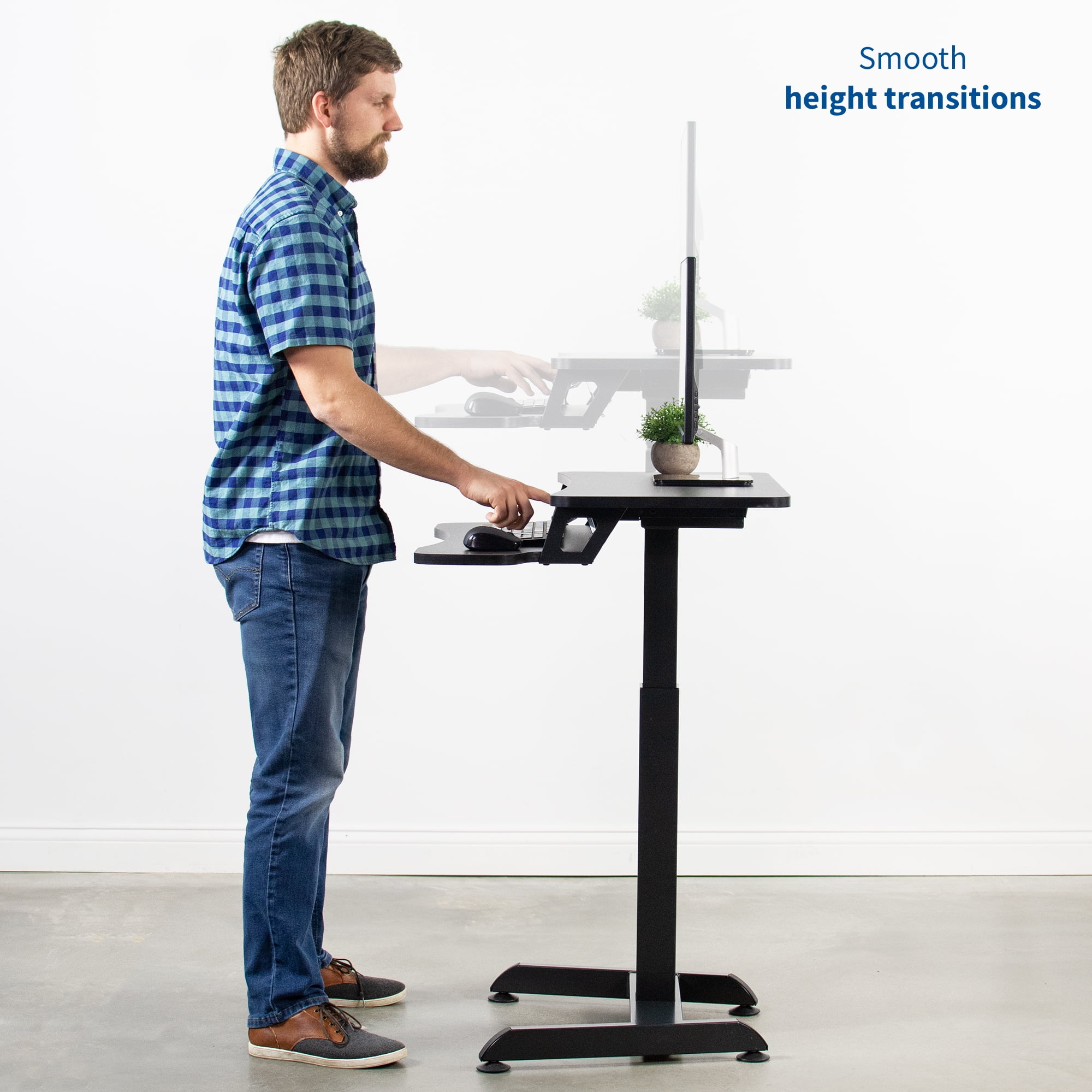 Vivo Black Electric Height Adjustable Tall Standing Desk Monitor Sit Stand Small Space Workstation V111b