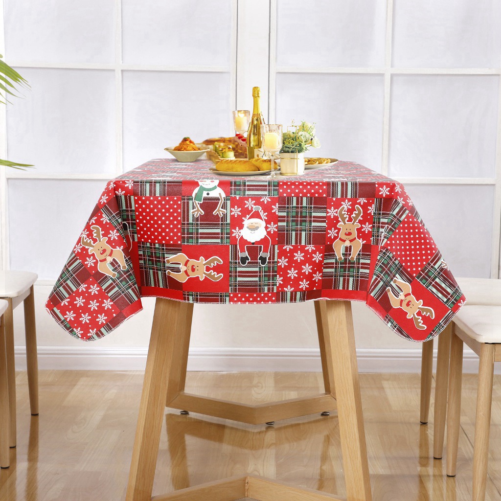 Ray Star 52x90in Christmas Rectangle Tablecloth - Waterproof Spill Proof Red Table Cover, Washable Table Cloths for Dinner, Parties, Holiday Decorations