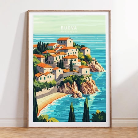Budva Montenegro Adriatic Coast Town Wall Art, Unframed Paper Print Size 8x12