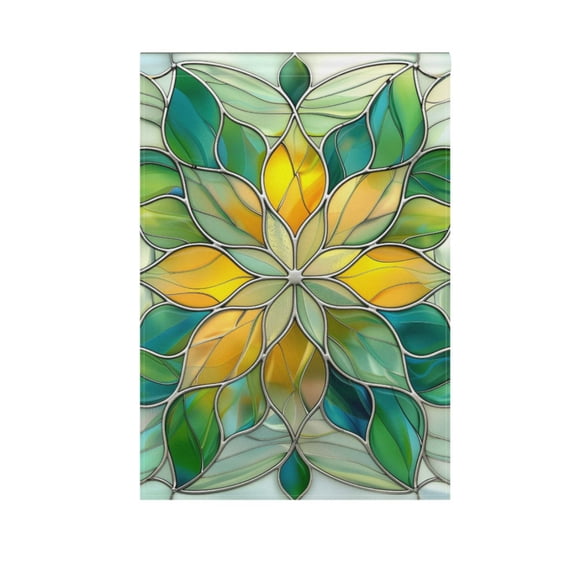 Abstract Yellow Green Floral Stained Glass Garden Flag 12X18 Double Sided Yard Flags for Outside Outdoor All Seasonal Decoration