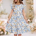 thumbnail image 2 of THDHVS Kids Dress,Delightful Short Sleeve Dress with Double Ruffle Sleeves for Girls Summer Casual Wear Special Day and Party,Dresses for Girls Orange, 2 of 9