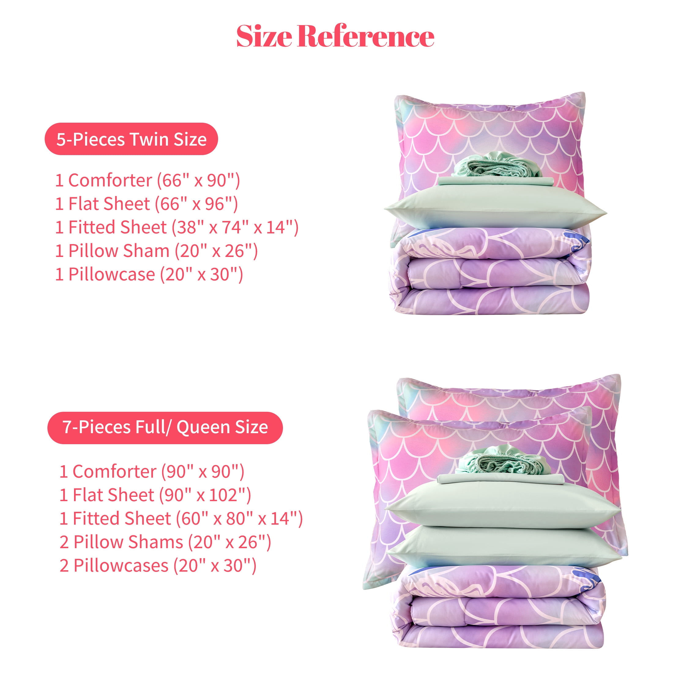 Sonive Full/Queen Kids Comforter Set, 7 Pieces Super Soft and Fluffy Bedding Set, Mermaid