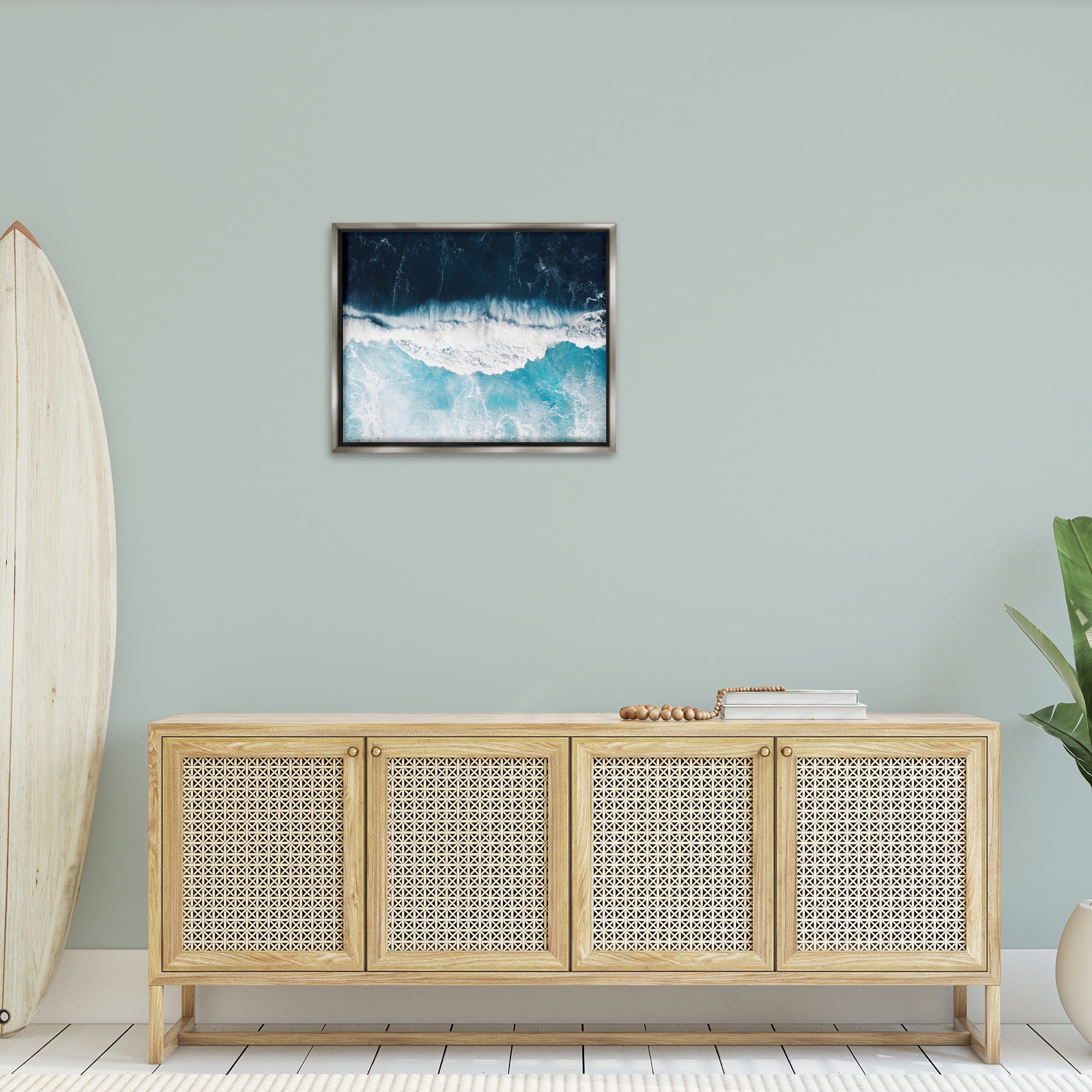 Stupell Industries Crashing Ocean Waves Landscape Photography Gray Floater Framed Canvas Art Print Wall Art, 31 x 25