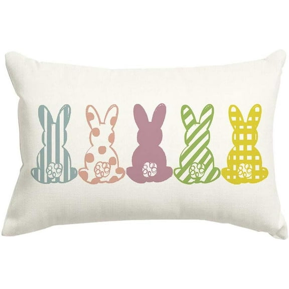 Easter Lumbar Pillow Covers 12X20 inch Polka Dot Bunny Decorative Throw Pillows Colorful Rabbit Cushion Case Spring Decorations for Farmhouse Home Couch Sofa(2-12b)