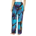 thumbnail image 3 of Picia Blue Butterflies Womens Soft Woven Cotton Elastic Waistband Sleep Pajama Pant Lounge Sleep Pant With Pockets And Drawstring-Small, 3 of 9