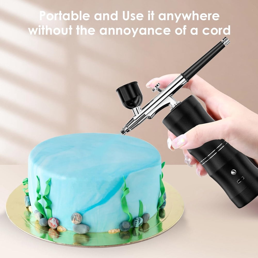 Portable Cordless Airbrush Kit with Mini Air Compressor Rechargeable Spray Gun for Nail Art Makeup Tattoo Cake Decorating Painting Hobby Crafts Dual Action Air Brush Set USB Charging Cleaning Tool