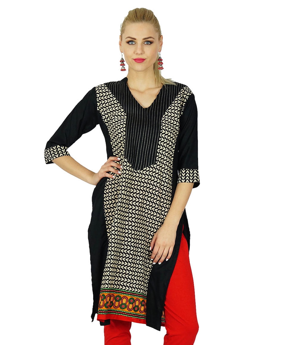 Bimba Women Black Ethnic Kurti Kurta Straight 34 Sleeve Top Indian Blouse 9218