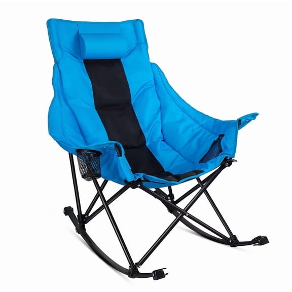 BOSSIN Portable Oversized Rocking Camping Chair for Adults,Outdoor Folding Chair with Storage Bag & Cup Holder
