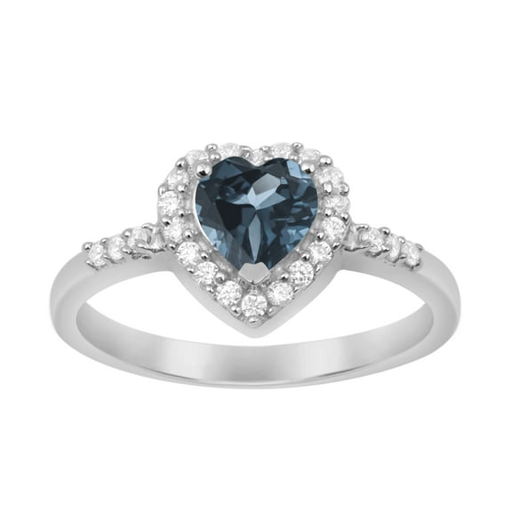 Mooneye 5mm Heart Teal Blue Gemstone 925 Sterling Silver Solitaire Halo Women Love Promise Ring