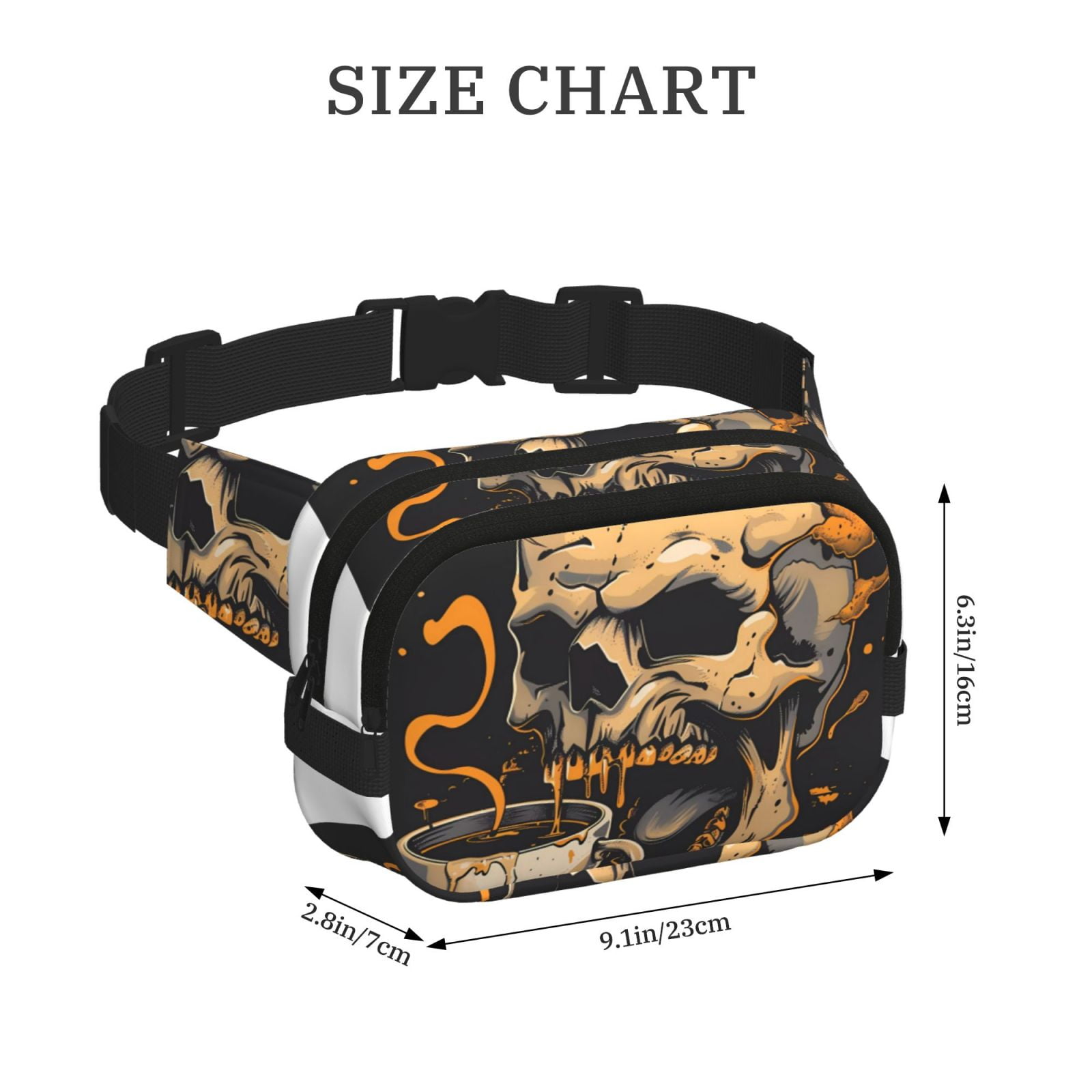 Hirioo Grim Coffee Skull for Double Layer Waist Bag Adjustable Fanny Pack For Travel Running Hiking