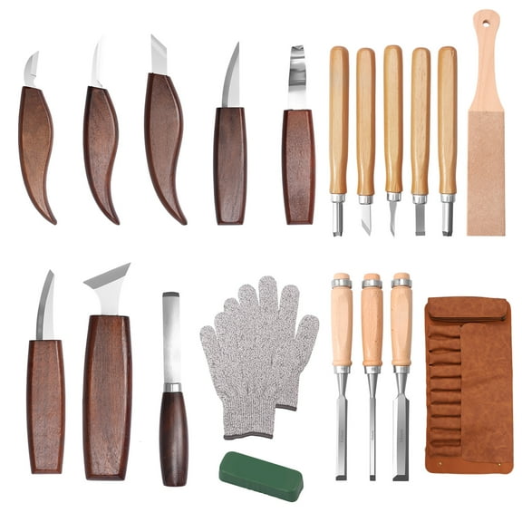 Ikoopy 20Pcs Stainless Steel Wood Carving Kit Efficient Wood Carving Tool Labor Saving Whittling Kit with Ergonomic Handle for Beginner