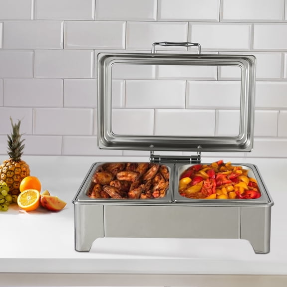400W 9.5Qt Silver Rectangle Stainless Steel Chafing Dish Buffet Chaffing Server Chafing Dish 22.24*16.34