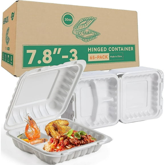 To Go Containers, 65 Pack BPA Free Biodegradable Meal Prep Container 30 oz Reusable Take Out Food Containers