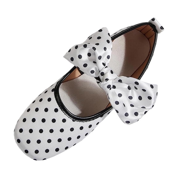 Gpaecead Women's Polka Dot Bow Mary Jane Flats Square Toe Low Cut Comfortable Versatile Casual Princess Shoes, White