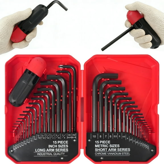 35-Piece Allen Wrench Sets Metric and Standard Hex Key Set, Allen Key Set, MM(0.7mm-10mm) SAE(0.028"-3/8), Chrome Vanadium Steel