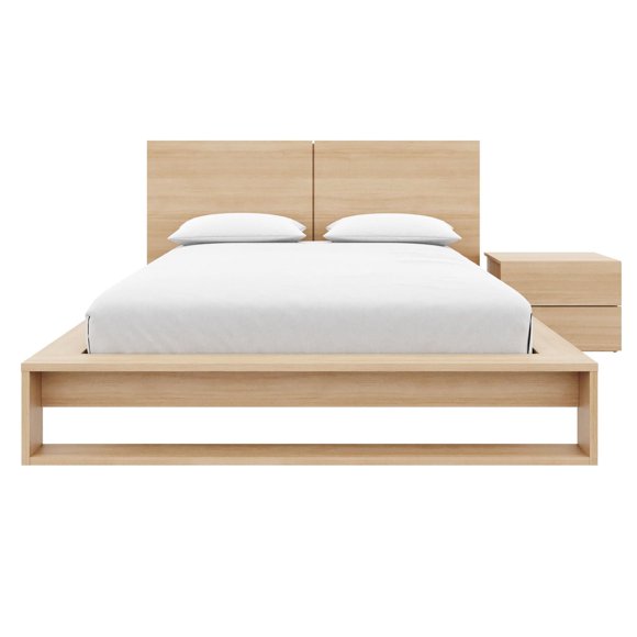 Ensemble de chambre à coucher Birkin 3 pièces avec tête de lit, sommier à lattes et table de chevet