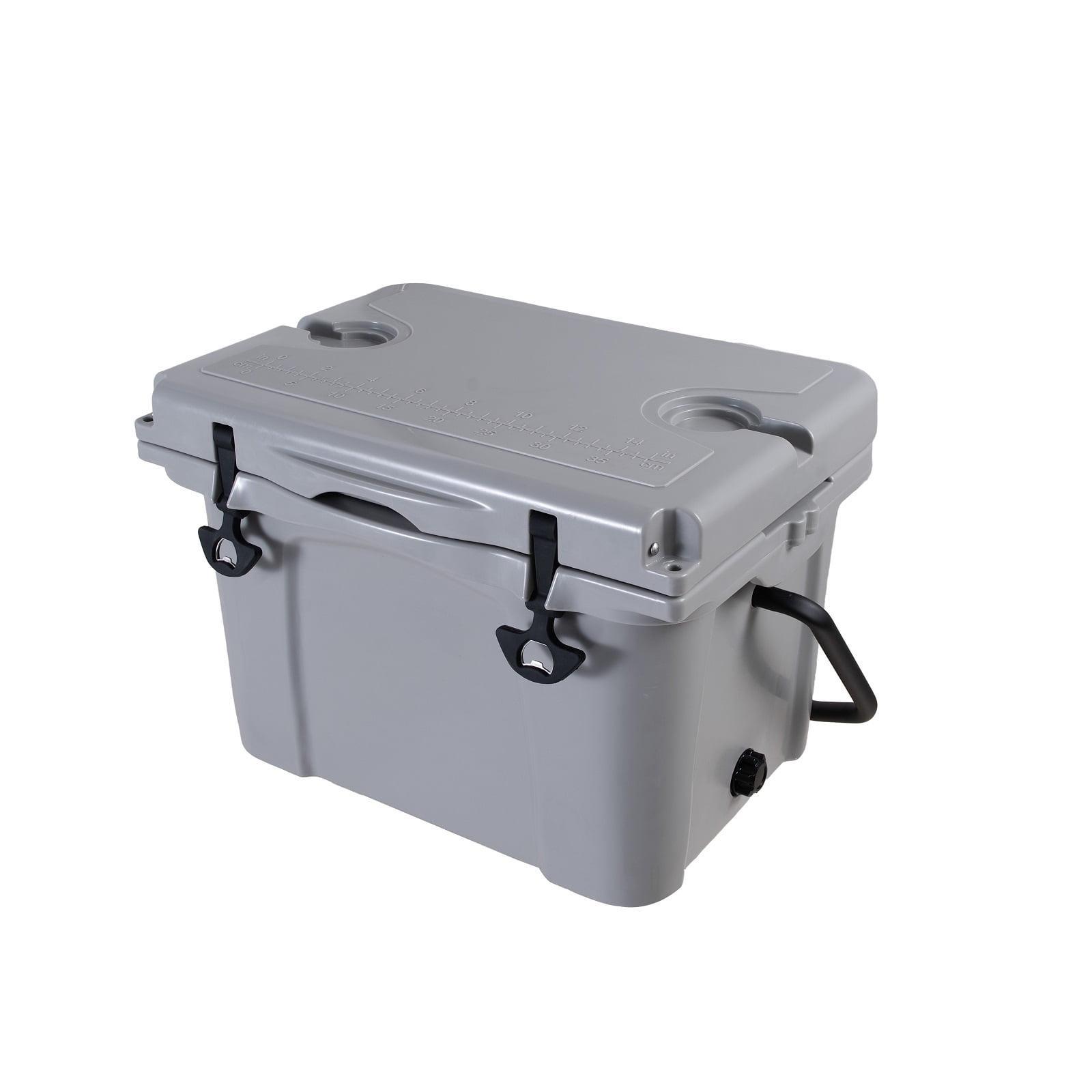 25QT Portable Insulated Hard Cooler Ice Chest with Built-in Bottle Opener, Cup Holders and Measuring Ruler, Perfect for Travel, Beach, Camping, Fishing and Outdoor Activities