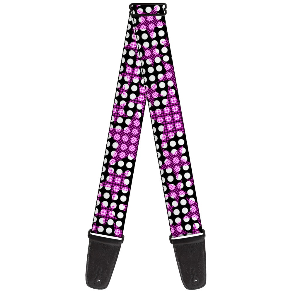 Buckle-Down Guitar Strap, Eighties Stars Black White Fuchsia, 2 Inches Wide