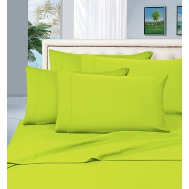 Celine Linen Wrinkle and Fade Resistant 1800 Series Luxurious 4-Piece Bed Sheet Set, Deep Pocket up to 16 inch, King Lime