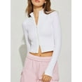 thumbnail image 4 of Womens Full Zip Cropped Workout Jacket Slim Fit - Athletic Yoga Tops with Thumb Holes White XXL, 4 of 6
