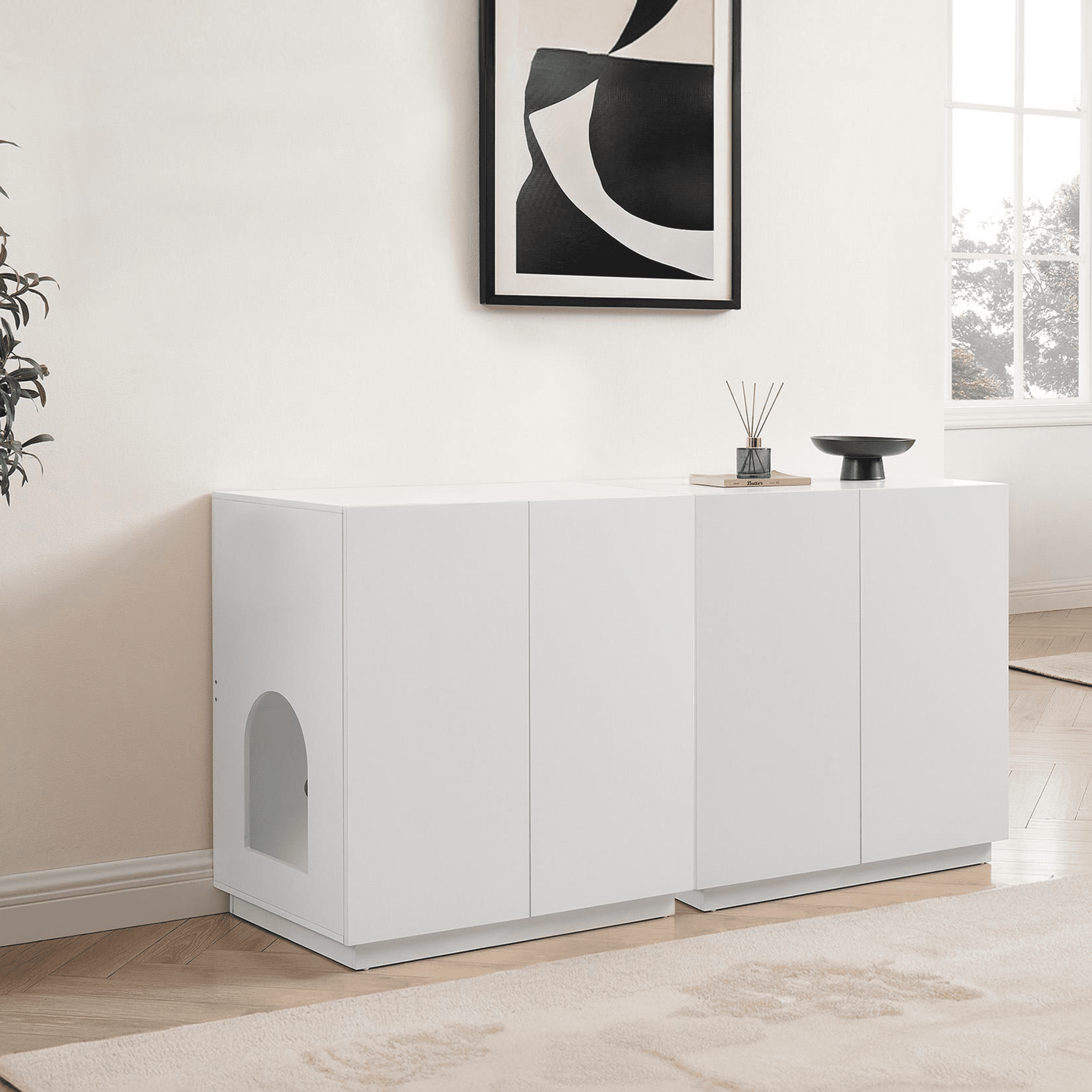 unipaws Tall Cat Litter Box Enclosure with Shelves, Hidden Litter Box Cover for Tall or Top Entry Litter Box