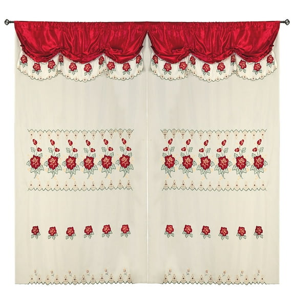 Burgundy Room Decor Embroidery Sheer Valence Window Curtain Drapes 60x90 18"