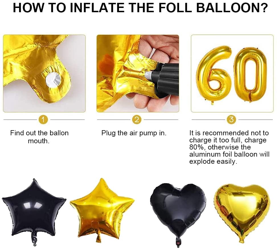 60th Birthday Decorations for Men Women, Black Gold Party Decorations Supplies Balloon Garland Arch Kit with Happy Birthday Banner Tassels Confetti Balloon Number 60 Birthday Wedding Anniversary