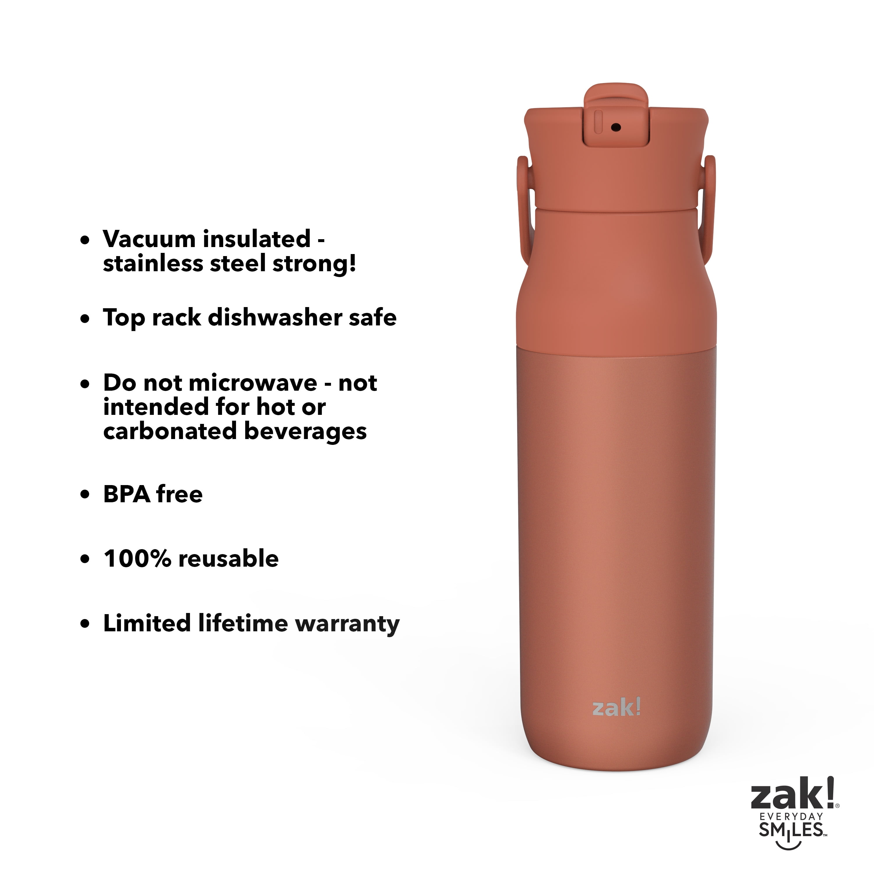 Zak Designs 32oz Stainless Steel Double Wall Liberty Straw Water Bottle  (Purple)