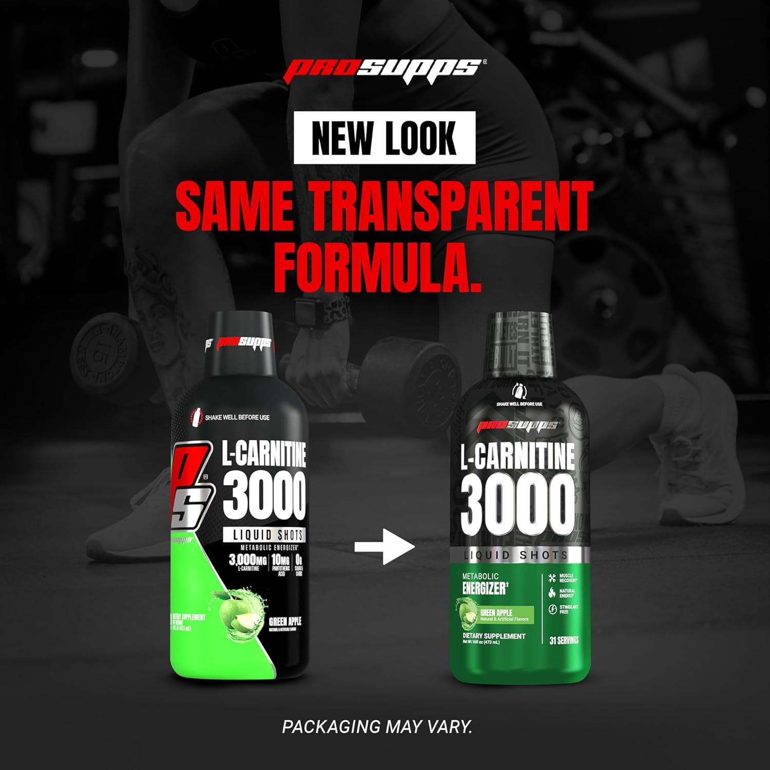 PROSUPPS L-Carnitine 3000ml Stimulant Free Liquid Shots for Men & Women (31 Servings, Green Apple)