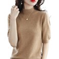 thumbnail image 1 of Xishao Suéter de punto de lana de cachemira con cuello redondo para mujer, manga corta, holgado, color liso, casual Xishao ropa, 1 of 2