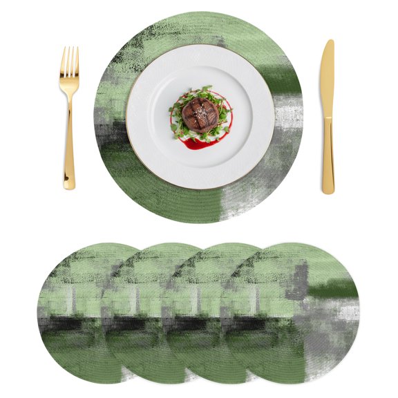 Round Placemats Abstract Vintage Oil Painting 15 inch Set of 4 Table Mats for Dining Table Sage Green Gray Heat Resistant Non-Slip Kitchen & Home Decorative Place Mat Set