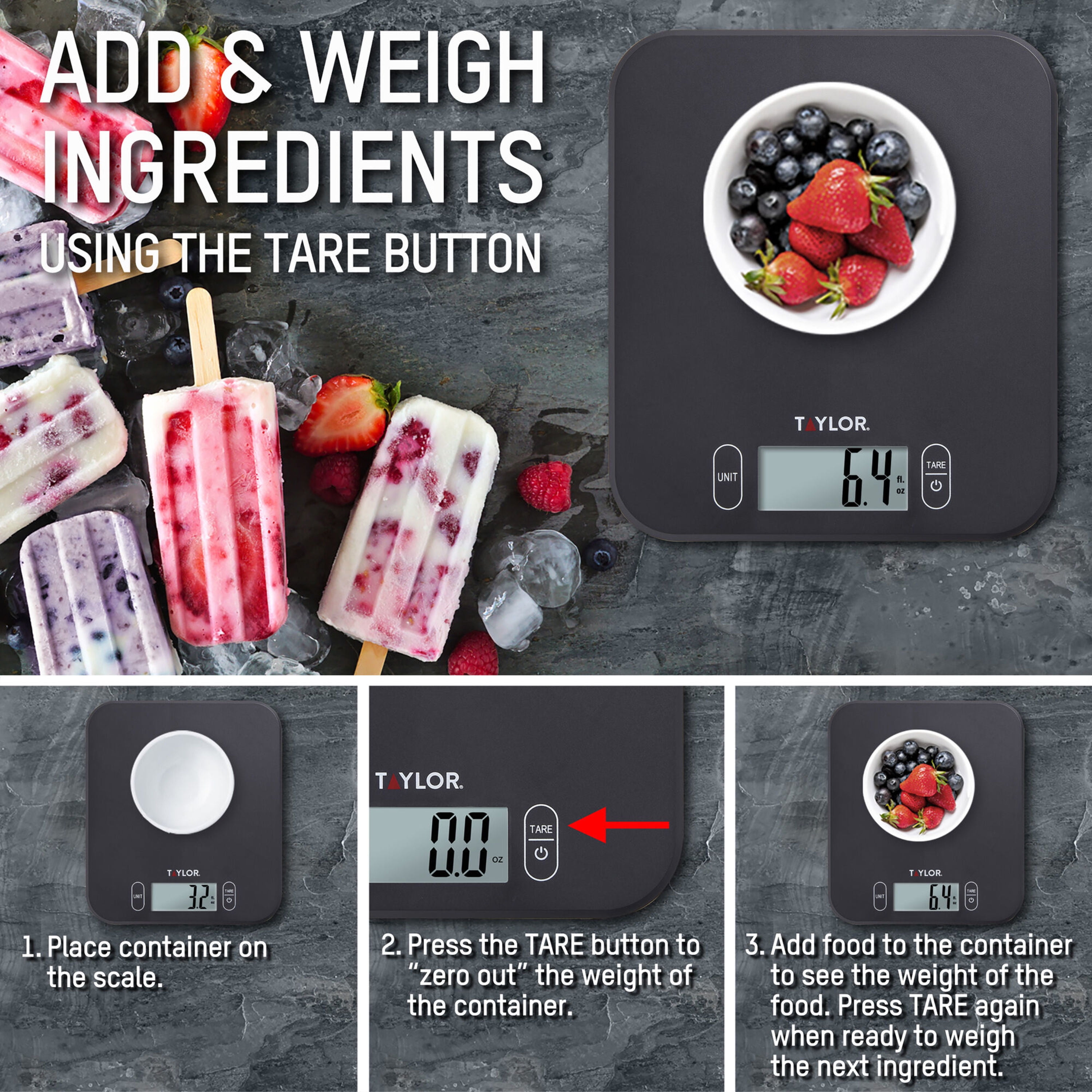 Taylor Antimicrobial 11LB Kitchen Scale Black