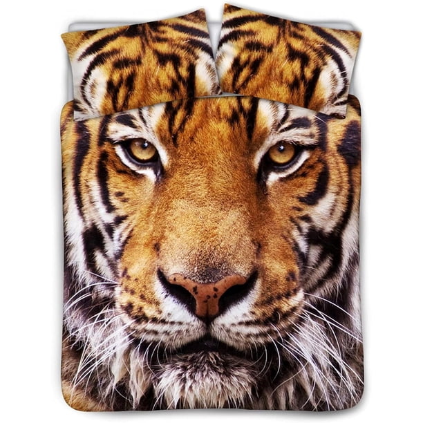 Juego de ropa de cama con edredón decorativo, suave, transpirable y ligero, con diseño de tigre, para adultos, adolescentes y niños