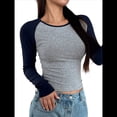 thumbnail image 1 of Camisas de Larga para Mujer, Corte Ajustado, Elásticas, con Bloques de Color y Ligeramente Recortadas. Gris L, 1 of 9