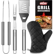 GRILLART Grill Tools Grill Utensils Set - 3PCS BBQ Tools- Spatula/Tongs/Fork, with Insulated Glove, Ideal BBQ Set Grilling Tools for Outdoor Grill, Gifts for Men