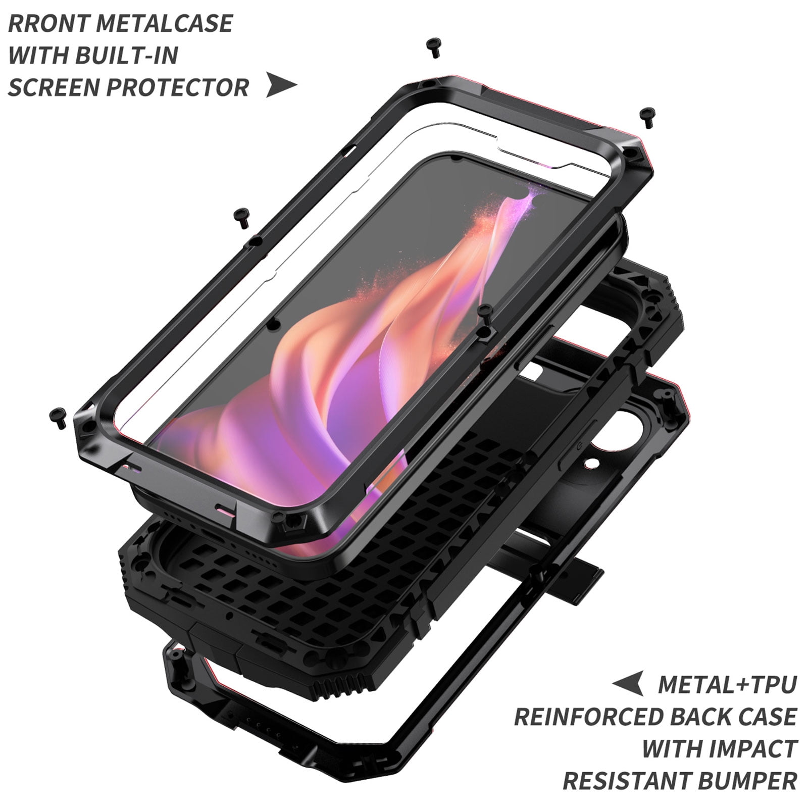 for iPhone 13 Armor Cover Case with Screen Protector, with Built-in 360° Rotate Ring Stand Heavy Duty Protection Cover Case for Apple iPhone 13, Black
