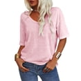 thumbnail image 3 of Solid Color Women V-Neck Half Sleeve Casual Loose Shirt Tops, 3 of 5